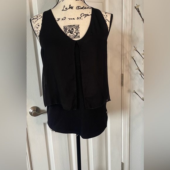 GUESS- Adorable Black Sleeveless Tank Top with sheer Overlay to dress it up! - Picture 4 of 10